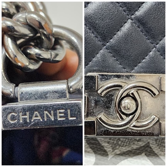 Authentic CHANEL Caviar Quilted New Medium Boy Flap Shoulder Bag Navy Blue - Picture 14 of 15